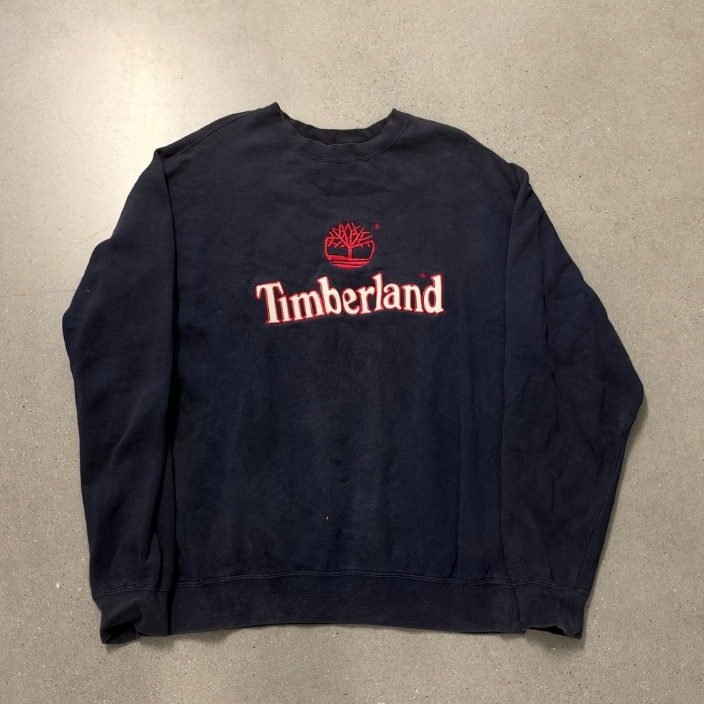 Timberland Weathergear Mens Large Navy Blue Embroidered Logo Crewneck Sweatshirt